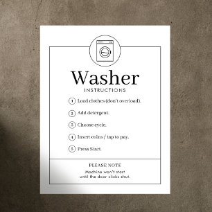 Simple Washer Instructions Laundromat Wall Poster