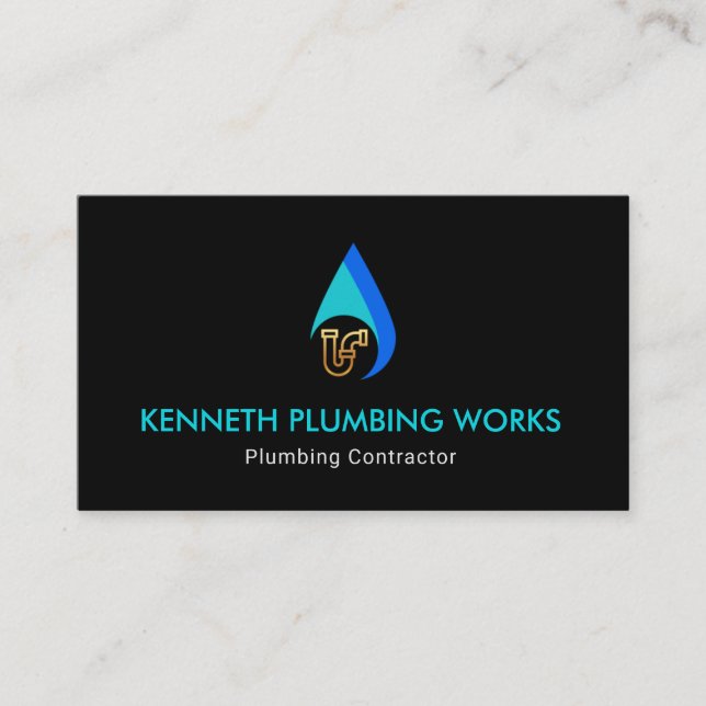 Simple Water Drop Special Gold Pipe Plumbing Business Card (Front)