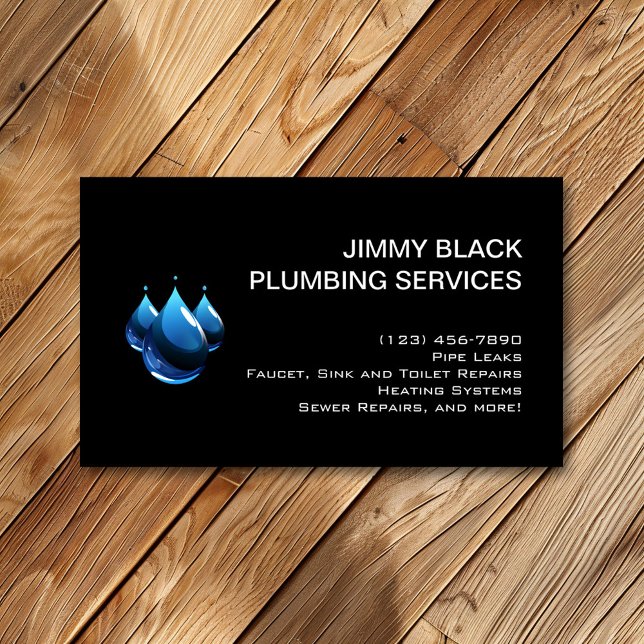 Simple Water Drops Modern Plumber Plumbing Business Card (Creator Uploaded)