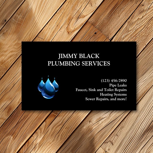 Simple Water Drops Modern Plumber Plumbing Business Card (Creator Uploaded)