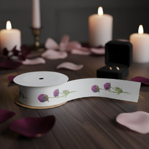 Simple Watercolor Amaranth Thistle Flower Wedding Satin Ribbon