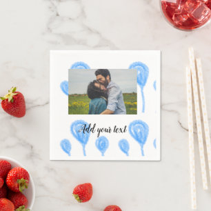 Simple watercolor blue balloons add photo text napkin