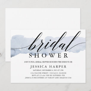Simple watercolor blue calligraphy bridal shower invitation