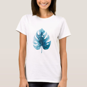 Simple Watercolor Blue Monstera Illustration T-Shirt