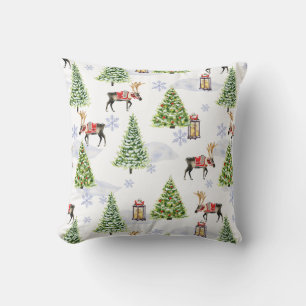 Simple watercolor Boho Christmas Reindeer tree Cushion