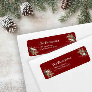 Simple Watercolor Botanical Red Holiday Address Return Address Label