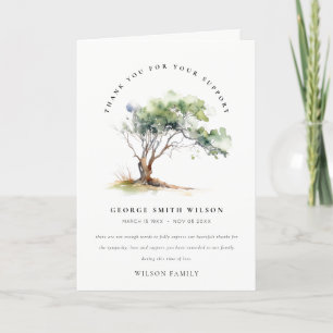 Simple Watercolor Botanical Tree Sympathy Memorial Thank You Card
