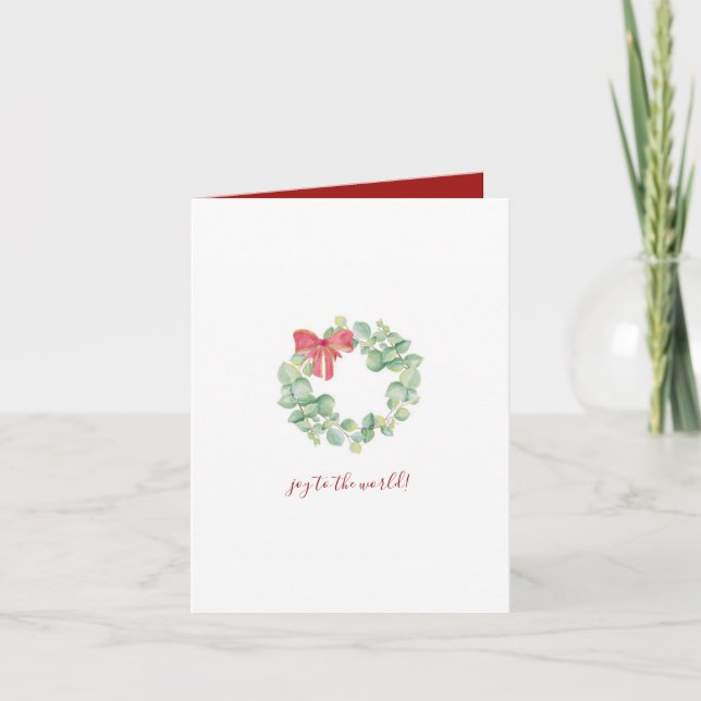 Simple Watercolor Botanical Wreath Christmas Card (Front)