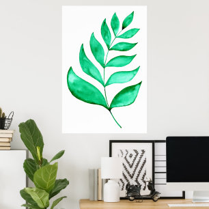 Simple watercolor branch - green poster