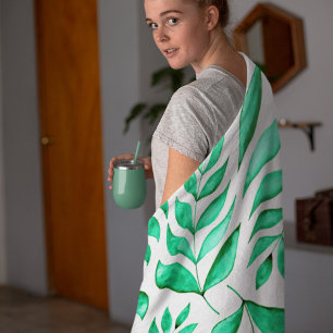 Simple watercolor branches - green fleece blanket