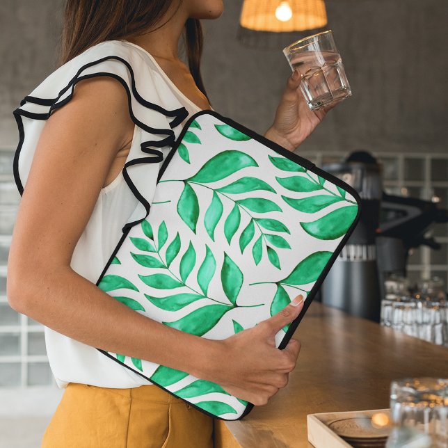 Simple watercolor branches - green laptop sleeve (Creator Uploaded)