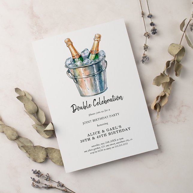 Simple Watercolor Champagne Double Birthday Party Invitation (Creator Uploaded)