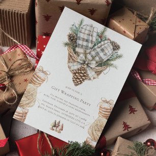 Simple Watercolor Christmas Gift Wrapping Party Invitation