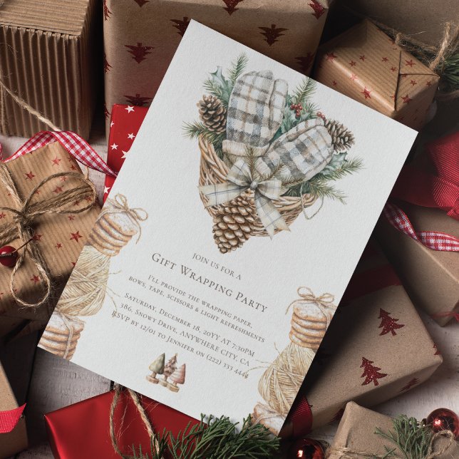 Simple Watercolor Christmas Gift Wrapping Party Invitation (Creator Uploaded)