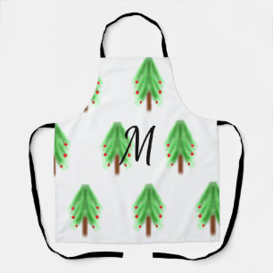 Simple watercolor Christmas pattern add monogram Apron