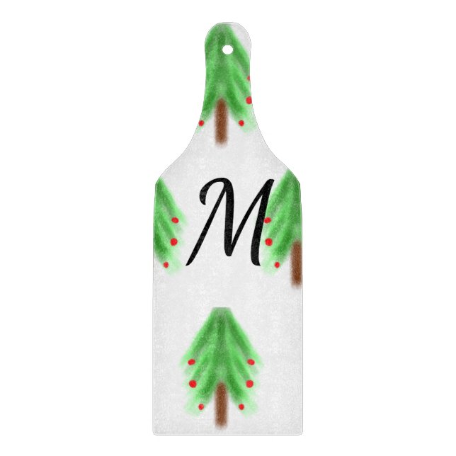 Simple watercolor Christmas pattern add monogram  Cutting Board (Front)