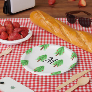 Simple watercolor Christmas pattern add monogram  Paper Plate