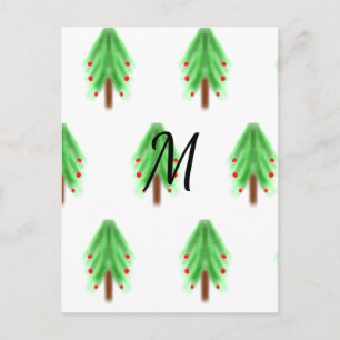 Simple watercolor Christmas pattern add monogram Postcard