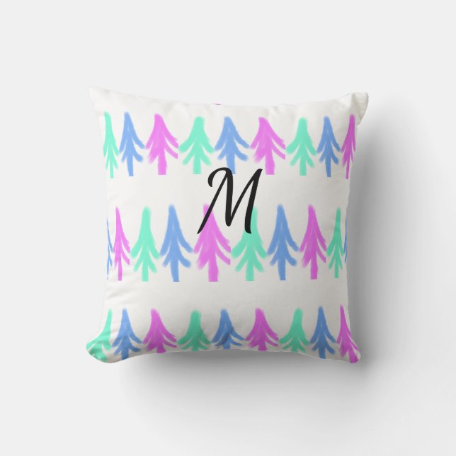 Simple watercolor Christmas pattern add monogram T Cushion (Front)