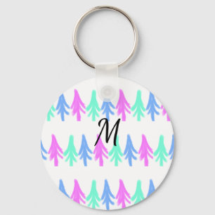 Simple watercolor Christmas pattern add monogram T Key Ring