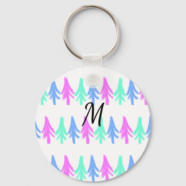 Simple watercolor Christmas pattern add monogram T Key Ring (Front)