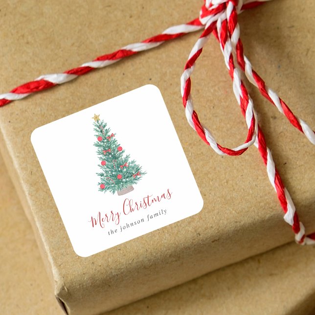 Simple Watercolor Christmas Tree Festive Square Sticker (Creator Uploaded)