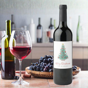 Simple Watercolor Christmas Tree Festive Wine Label