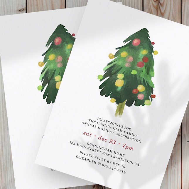 Simple Watercolor Christmas Tree Holiday Dinner Invitation (Creator Uploaded)