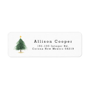 Simple Watercolor Christmas Tree Return Addres Address Label