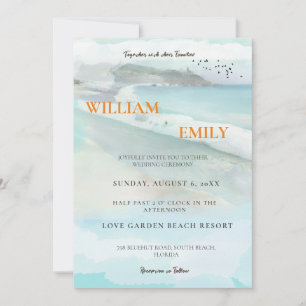 Simple Watercolor Coastal Beach Wedding Invitation