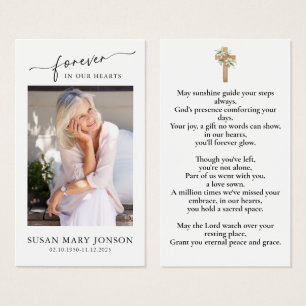 Simple Watercolor Cross Photo Memorial Prayer Card