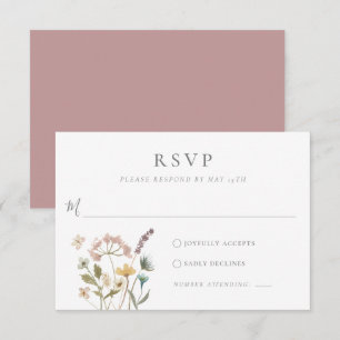 Simple Watercolor Delicate Pressed Flowers Wedding RSVP Card