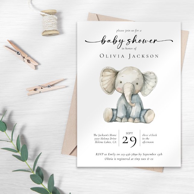 Simple Watercolor Elephant Baby Shower  Invitation (Creator Uploaded)