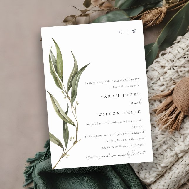 Simple Watercolor Eucalyptus Botanical Engagement Invitation (Creator Uploaded)