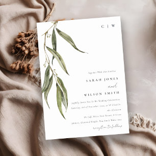 Simple Watercolor Eucalyptus Botanical Wedding Invitation
