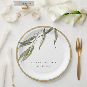 Simple Watercolor Eucalyptus Botanical Wedding Paper Plate