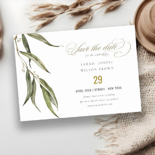 Simple Watercolor Eucalyptus Botanical Wedding Save The Date