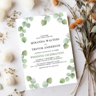 Simple Watercolor Eucalyptus Greenery Wedding Invitation