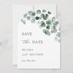 Simple Watercolor Eucalyptus Leaves Arched Save The Date