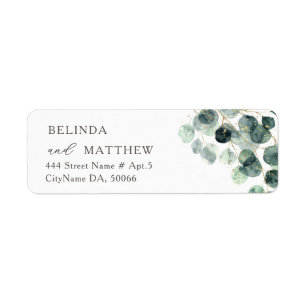 Simple Watercolor Eucalyptus Leaves Wedding Return Address Label