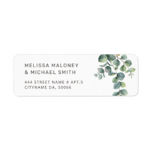 Simple Watercolor Eucalyptus Leaves Wedding Return Address Label
