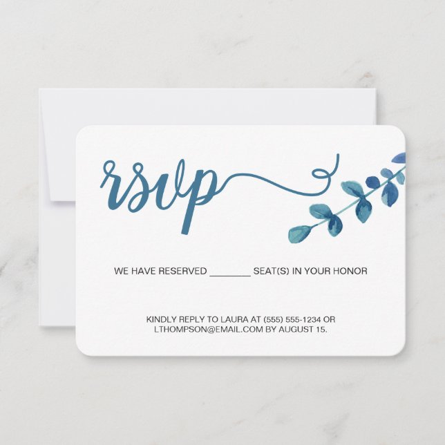 Simple Watercolor Eucalyptus RSVP no mailing Card (Front)