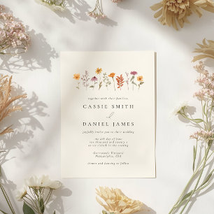 Simple Watercolor Fall Wildflower Garden Wedding Invitation
