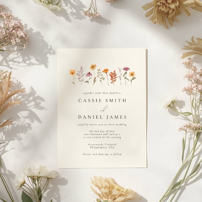 Simple Watercolor Fall Wildflower Garden Wedding Invitation (Creator Uploaded)