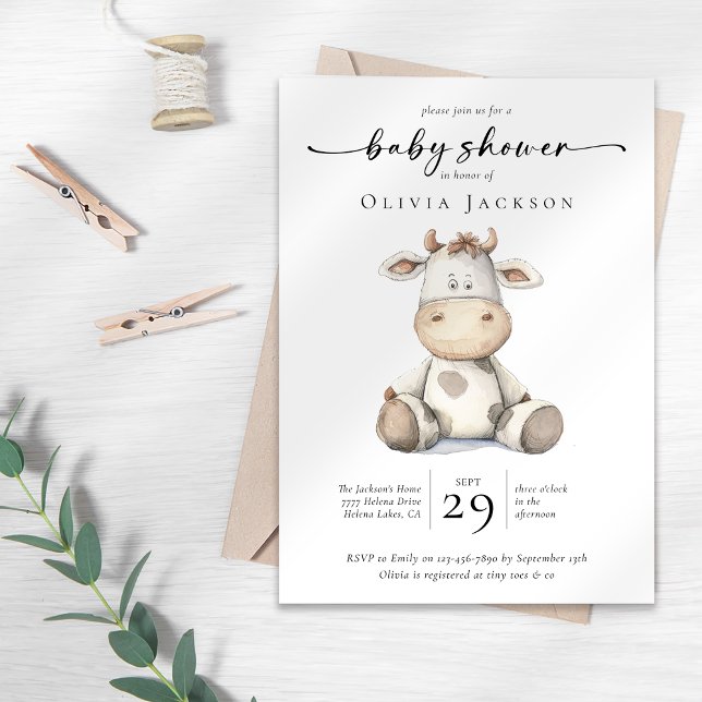 Simple Watercolor Farm Cow Baby Shower  Invitation (Creator Uploaded)