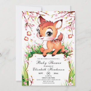 Simple Watercolor Fawn Baby Shower Invitation
