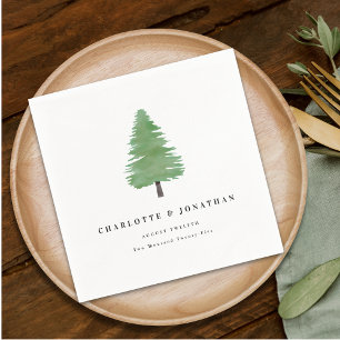 Simple Watercolor Fir Tree Woodland Wedding Napkin