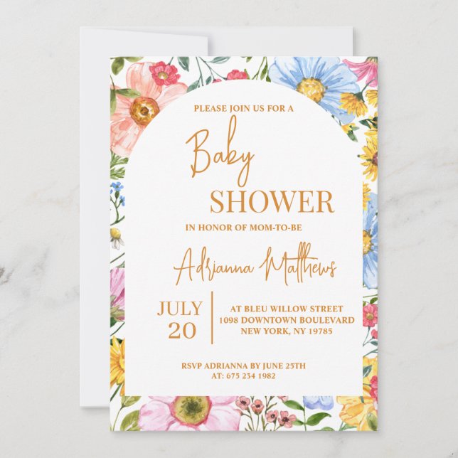 Simple Watercolor Floral Baby Shower Invitation (Front)