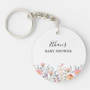 Simple Watercolor Floral Garden Baby Shower Key Ring