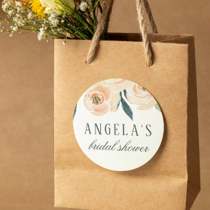 Simple Watercolor Floral Name & Bridal Shower Classic Round Sticker